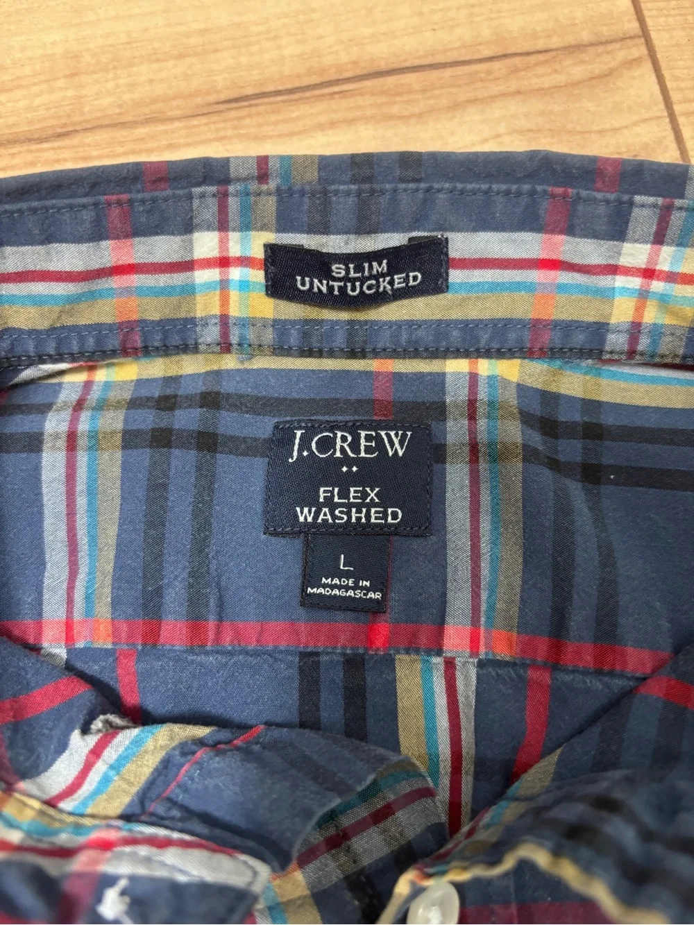 J. Crew Navy and Red Plaid Button-Down Shirt - Men